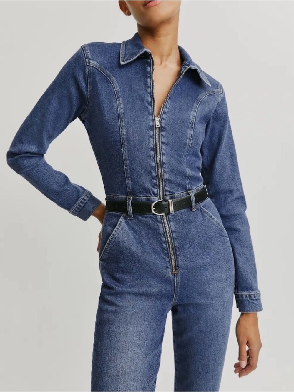 Reformation Talia Retro Flare Denim Jumpsuit Size 2 Comfort Stretch Blue